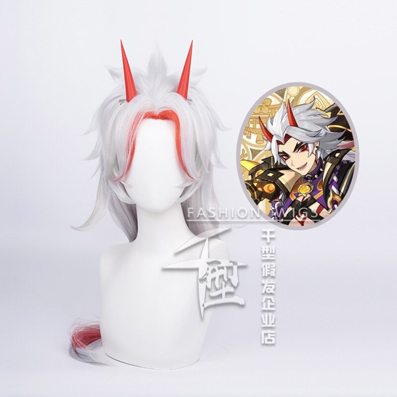 Arataki Itto Wig With Horn Hairpins Cosplay Costume Heat Resistant Synthetic Hair Genshin Impact Atataki Itto Wigs H
